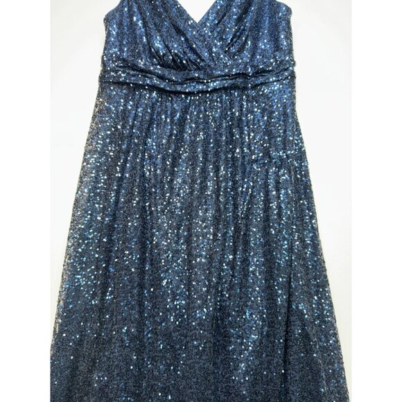 Women's Sequin V Neck Long Bridesmaid Dress Sz 1B Navy Sleeveless - Picture 9 of 13